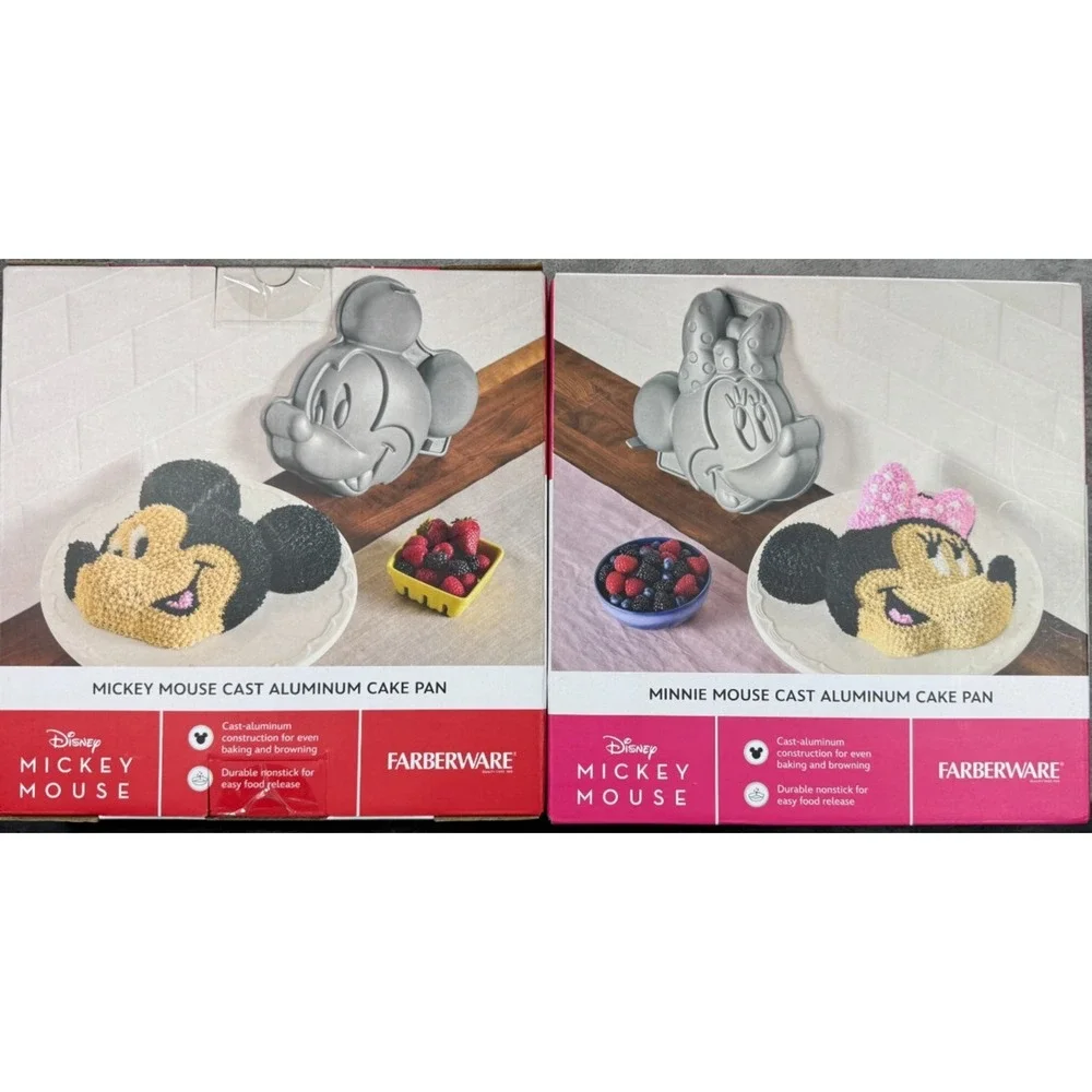 Disney Farberware Mickey & Minnie Mouse 3D Cake Pan Set Cast Aluminum NIB